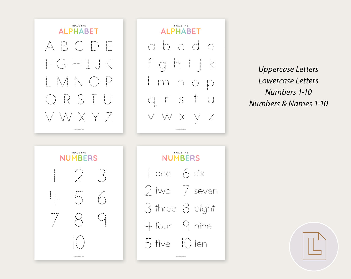 Alphabet Number Tracing Sheets