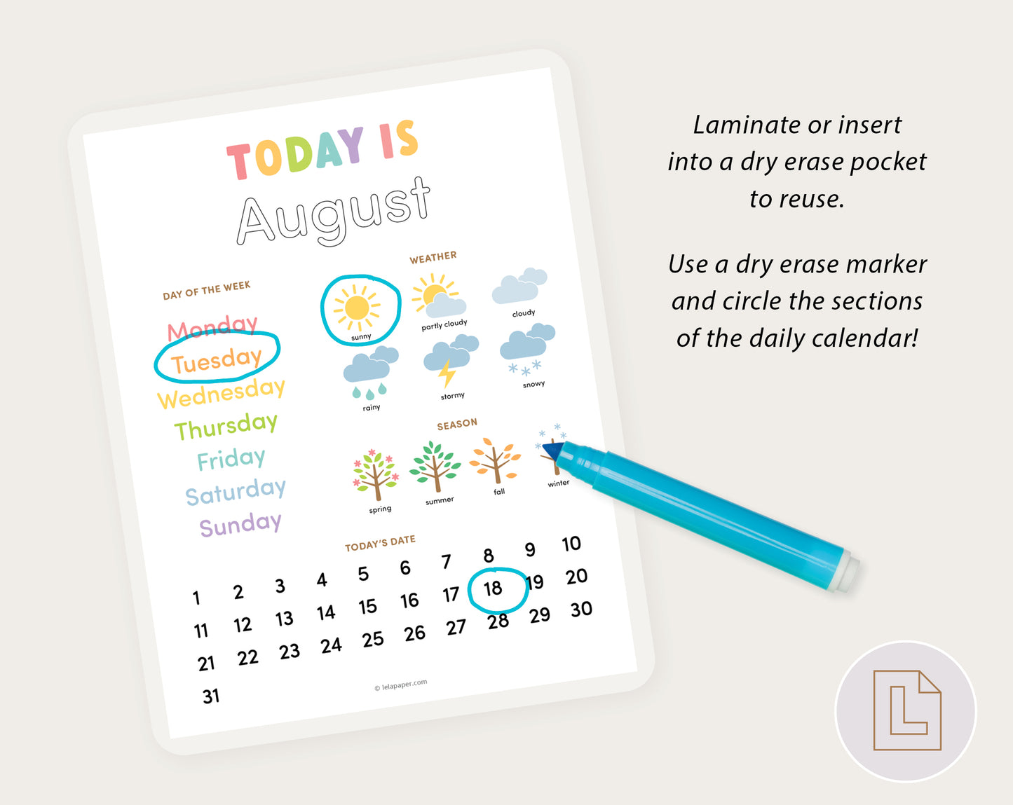 Daily Circle Time Traceable Calendar