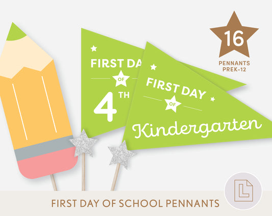 First Day of School Pennant Flags Printable | Back to School Banners – Green