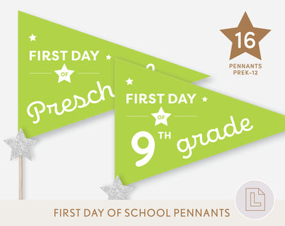 First Day of School Pennant Flags Printable | Back to School Banners – Green