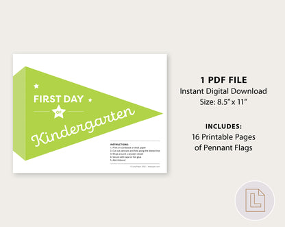 First Day of School Pennant Flags Printable | Back to School Banners – Green