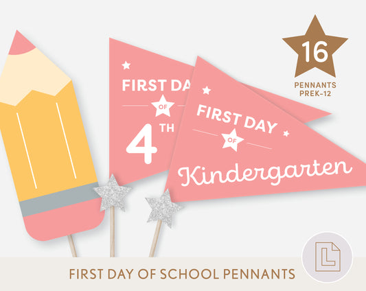 First Day of School Pennant Flags Printable | Back to School Banners – Pink