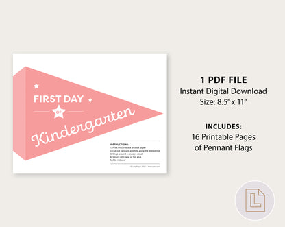 First Day of School Pennant Flags Printable | Back to School Banners – Pink