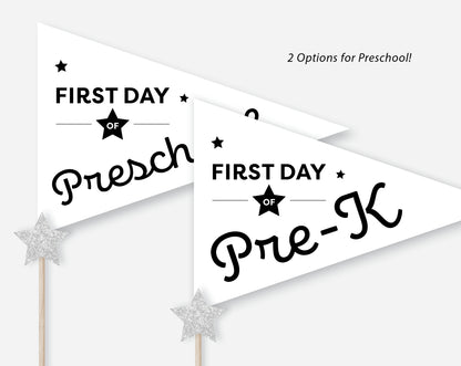 First Day of School Pennant Flags Printable | Back to School Banners – White