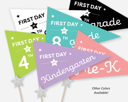 First Day of School Pennant Flags Printable | Back to School Banners – White