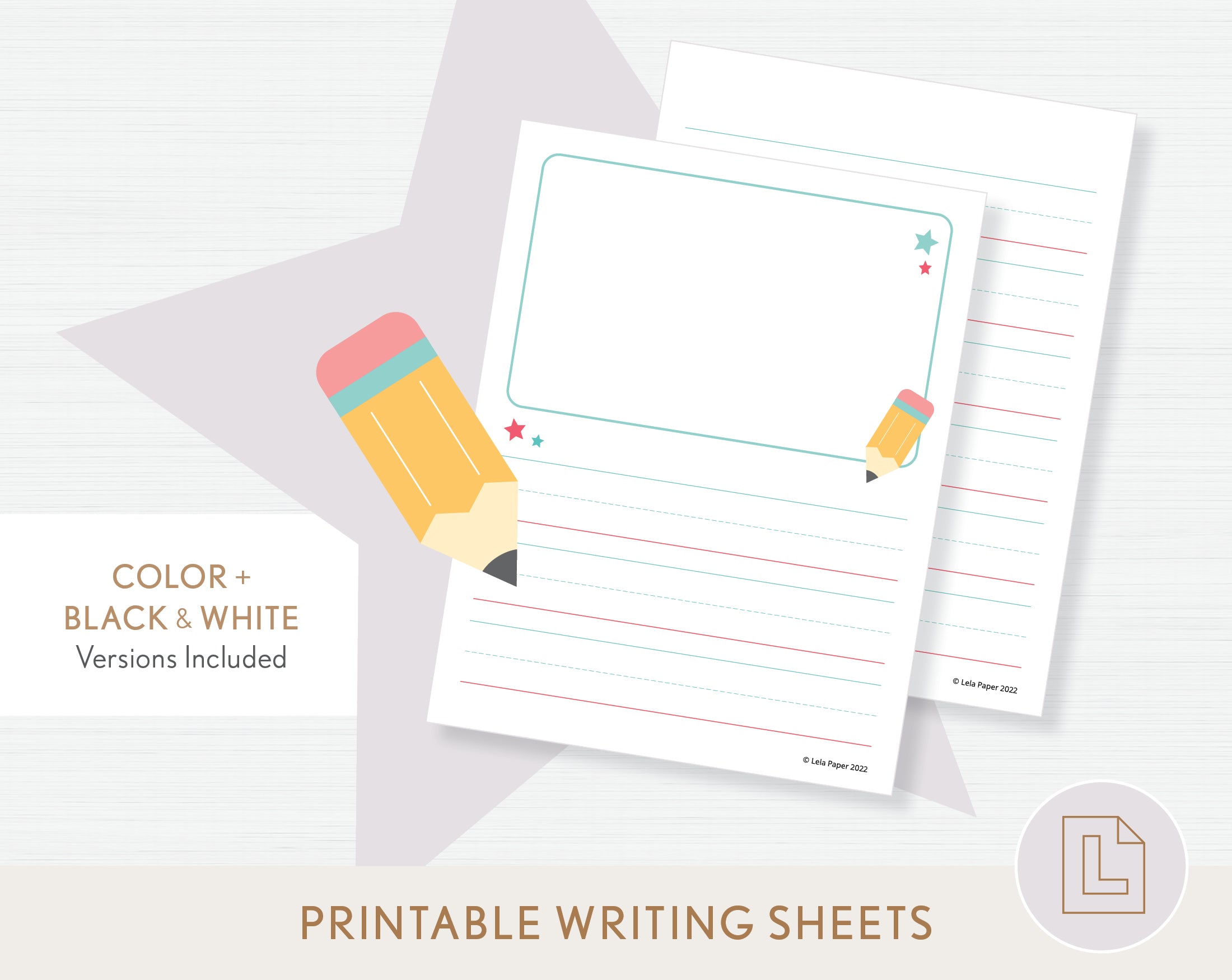 Primary Large Lined Writing Sheets and Journal Page Printable – Lela Paper