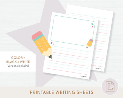 Primary Large Lined Writing Sheets and Journal Page Printable