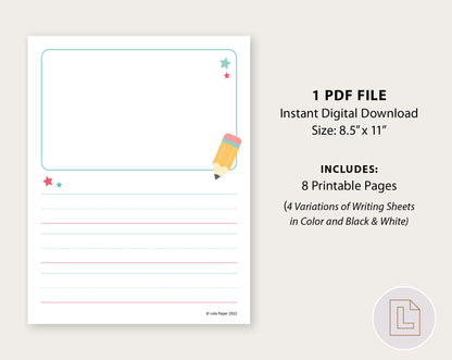 Primary Large Lined Writing Sheets and Journal Page Printable